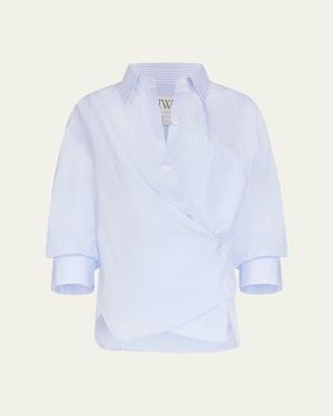 Twp Newest Earl Striped Asymmetric Button-Front Shirt - Blue