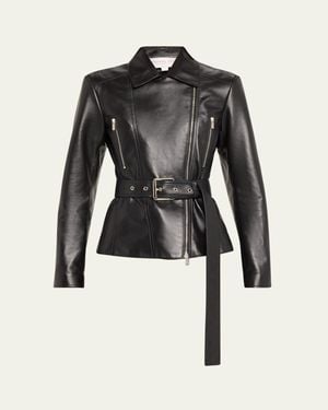 Michael Kors Leather Belted Moto Jacket - Black