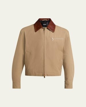 Versace Leather Collar Blouson Jacket - Natural