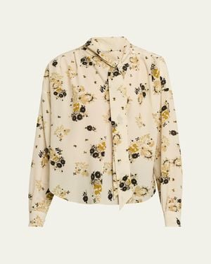 Isabel Marant Fedry Floral-Print Silk Neck-Scarf Blouse - Natural