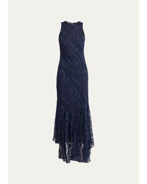 Etro Long Sleeveless Paisley Jacquard Dress - Blue