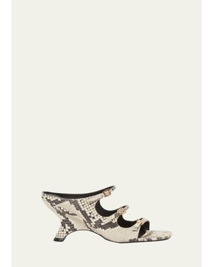 Jonathan Simkhai River-Printed Leather Buckle Mules - Natural