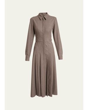 Gabriela Hearst Ethel Cashmere Flannel Long-Sleeve Midi Shirtdress - Natural