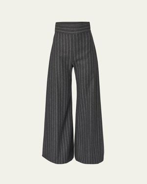 Carolina Herrera Diane Pinstripe Wool Wide-Leg Pants - Gray