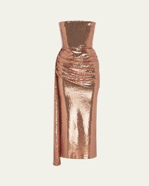 Alex Perry Strapless Draped Sequin Mesh Midi Dress - Multicolor