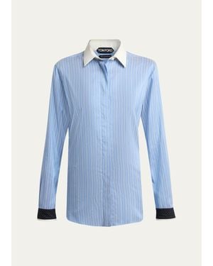 Tom Ford Striped Silk Button-Down Shirt - Blue