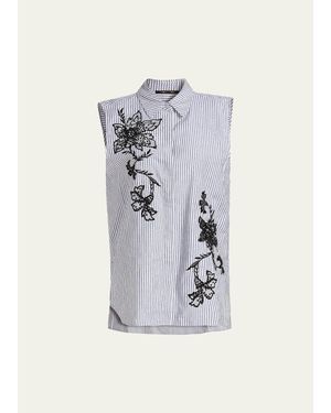 Kobi Halperin Aerin Striped Floral-Embroidered Blouse - Blue