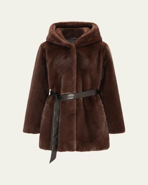 Lyla Grant Fur-Free Faux Mink Hooded Coat - Brown