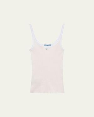 Prada Ribbed Cotton Tank Top - Pink
