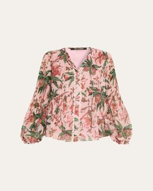 Kobi Halperin Helen Pleated Floral-Print Blouse - Pink