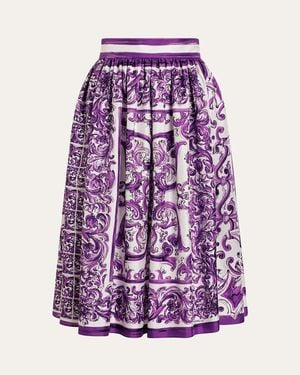 Dolce & Gabbana Majolica Silk Twill Skirt - Purple
