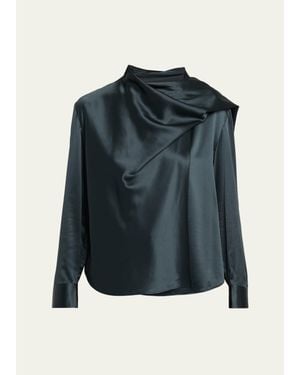 A.L.C. Nadine Draped Silk Scarf Top - Blue