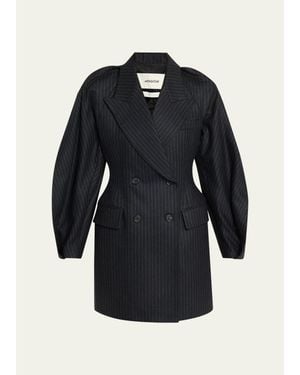 Only Child Kitts Ruched Balloon-Sleeve Double-Breasted Blazer - Black