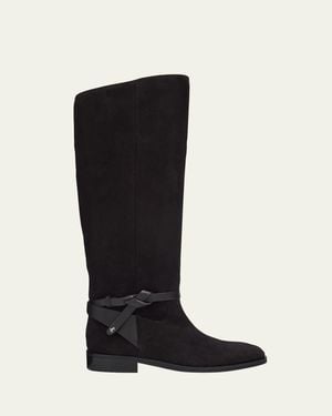 Jimmy Choo Lawton Flat Suede Knee-High Boots - Black