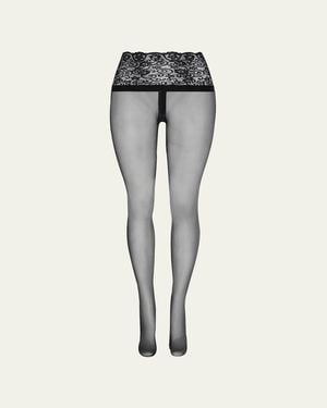 Commando Sexy Sheer Lace-Waist Tights - Gray
