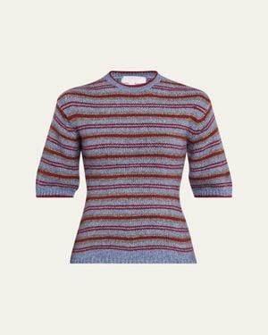 Proenza Schouler Dana Striped Short-Sleeve Sweater - Purple