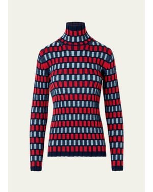 Akris Punto Multi-Striped Rib Turtleneck Sweater - Red
