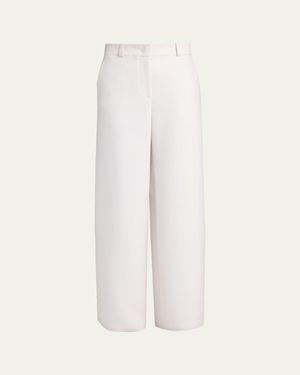 Giorgio Armani Side Pleat Straight-Leg Silk Pants - White