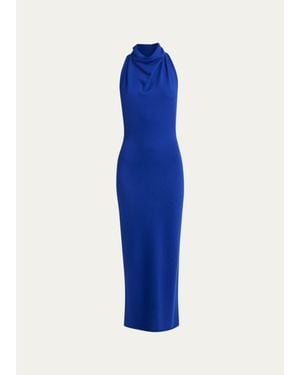 Givenchy Draped Halter Wool Knit Maxi Dress - Blue
