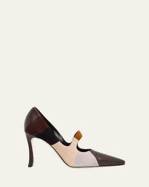 Manolo Blahnik 105Mm Difusa Colorblock Mixed Leather Pumps - Natural
