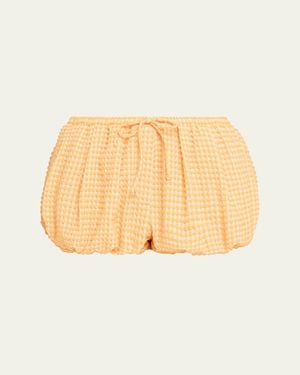 Jonathan Simkhai Addie Textured Gingham Bubble Shorts - Natural
