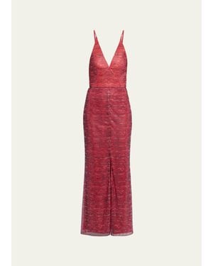 Giorgio Armani Backless Rhinestone Maxi Dress - Red