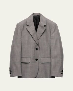 Prada Grisaglia Check Single-Breasted Blazer Jacket - Gray