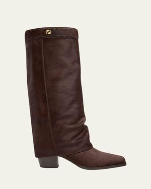 Fendi 55Mm Minerva Calf Hair Trompe L'Oeil Pant Knee-High Boots - Brown