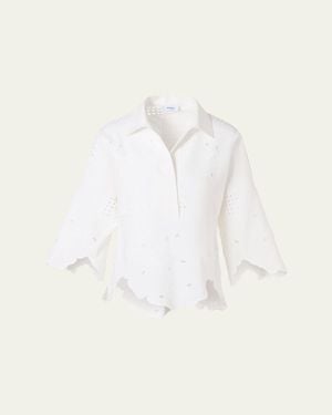 Akris Punto Cotton Poplin Scalloped Blouse - Natural