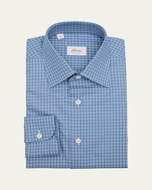 Brioni Cotton Graph Check Dress Shirt - Blue