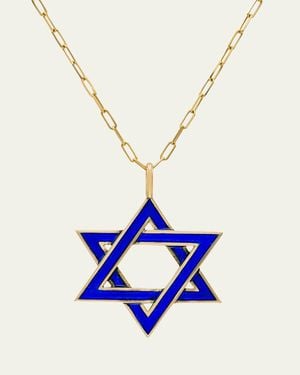 Audrey C. Jewelry 18K And Enamel Star Of David Necklace, 16"L - Blue
