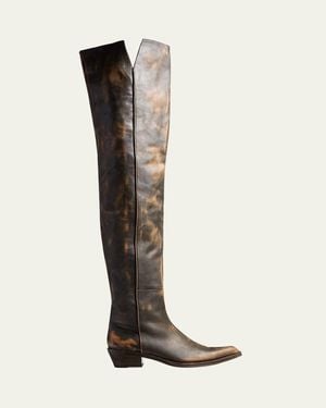 KHAITE Clive Leather Over-The-Knee Western Boots - White