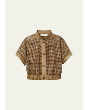 Lafayette 148 New York Laser Cutout Leather Jacket - Natural