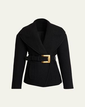Balmain Anthem Buckle Belt Coat - Black