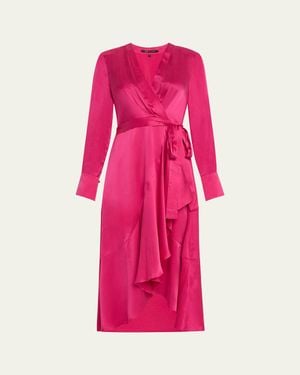Kobi Halperin Victoria Faux-Wrap Silk Satin Midi Dress - Red