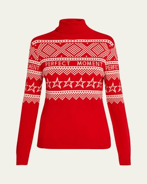 Perfect Moment Intarsia-Knit Merino Wool Turtleneck Sweater - Red