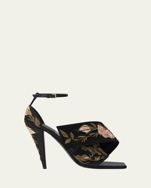 Givenchy Floral Embroidered Twisted Rib Sandals - Black