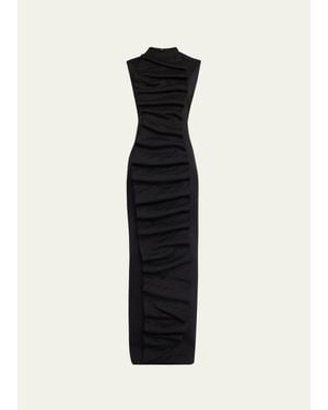 A.W.A.K.E. MODE Ruffled Bib Maxi Dress - Black