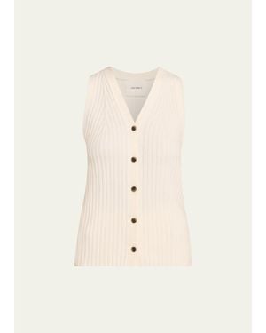 Lisa Yang Maiko Cashmere Rib Button-Front Tank Top - Natural