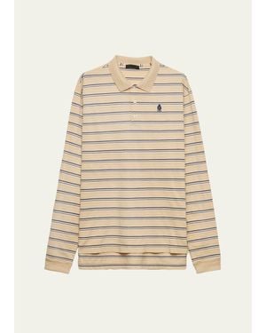 Prada Piquet Stripe Long-Sleeve Polo Shirt - Natural