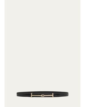 Tom Ford Double T Crocodile-Embossed Leather Belt - White