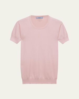 Prada Silk-Cotton Short-Sleeve Sweater - Pink
