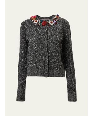 Carolina Herrera Floral Embellished Cardigan - Black