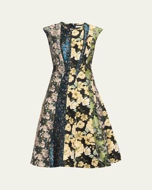 Jason Wu Mixed Floral Silk Jacquard Patchwork Midi Dress - White