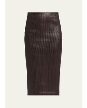 Tom Ford Fluted Leather Midi Skirt - Brown
