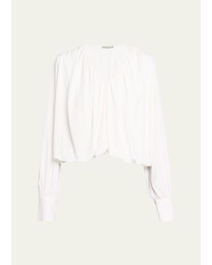 Vince V-Neck Bubble Blouse - White