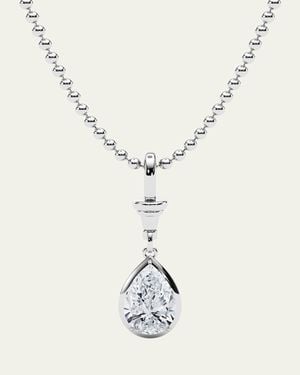 HauteCarat 18K Ball And Chain Pear Shape Lab Grown Diamond Pendant Necklace, 3.0Tcw - White