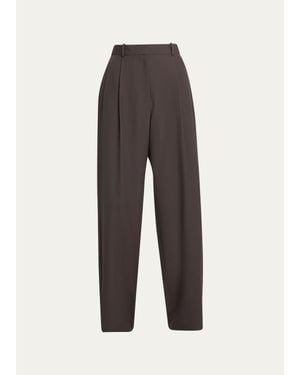The Row Lowe Pleated Wool Relaxed-Leg Pants - Gray
