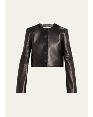 Brandon Maxwell Ryder Leather Cropped Box Jacket - Black