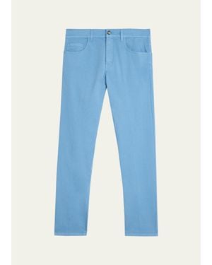 Cesare Attolini Cotton Slim Straight-Leg Five-Pocket Pants - Blue